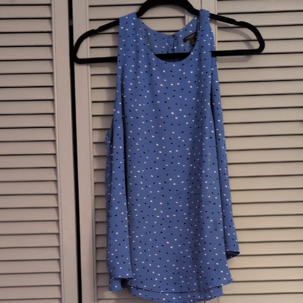 Ann Taylor Blue Top with Black and White Dots